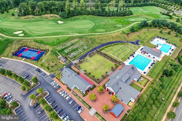 birds eye view of property featuring golf course view