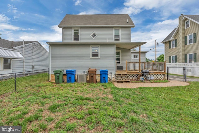 10 Turner Ave, Swedesboro, NJ 08085 - back of property featuring a wooden deck, a gate, and central air condition unit