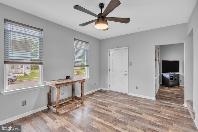 10 Turner Ave, Swedesboro, NJ 08085 - foyer with wood finished floors, a ceiling fan, and baseboards