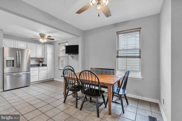 10 Turner Ave, Swedesboro, NJ 08085 - dining area with a ceiling fan, baseboards, and light tile patterned flooring