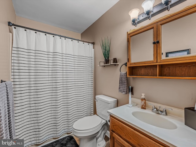 3322 Johnsons Mill Rd, Berkeley Springs, WV 25411 - bathroom featuring toilet, vanity, and a shower with shower curtain