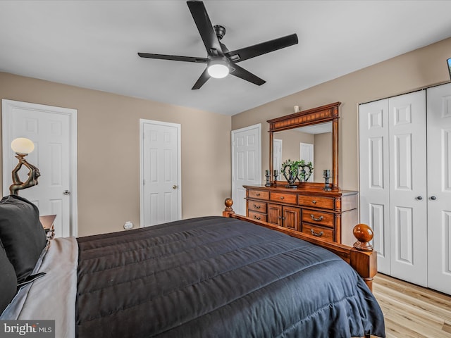 3322 Johnsons Mill Rd, Berkeley Springs, WV 25411 - bedroom with light wood-style flooring, a ceiling fan, and a closet