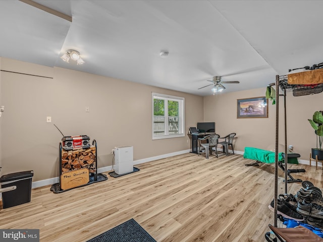 3322 Johnsons Mill Rd, Berkeley Springs, WV 25411 - misc room featuring a ceiling fan, wood finished floors, and baseboards