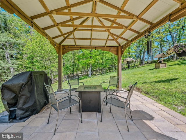 3322 Johnsons Mill Rd, Berkeley Springs, WV 25411 - view of patio with an outdoor fire pit, a gazebo, and a grill