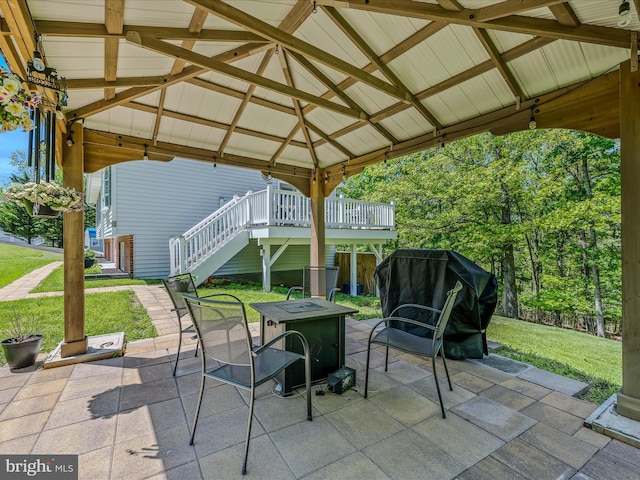 3322 Johnsons Mill Rd, Berkeley Springs, WV 25411 - view of patio / terrace featuring a gazebo, a fire pit, and stairs