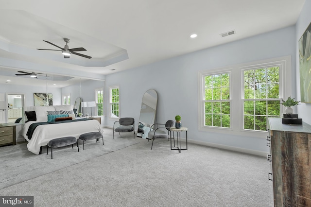 13017 English Turn Dr, Silver Spring, MD 20904 - carpeted bedroom with visible vents, recessed lighting, baseboards, and a tray ceiling