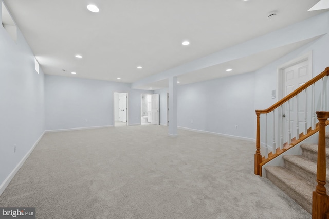 13017 English Turn Dr, Silver Spring, MD 20904 - finished below grade area with carpet floors, recessed lighting, and stairs