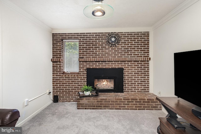 5511 Gwyn Pl, Alexandria, VA 22312 - unfurnished living room featuring ornamental molding, carpet, and a fireplace