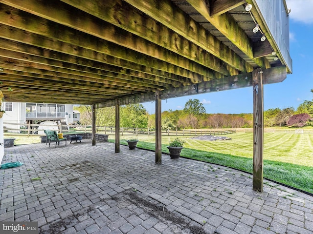 view of patio featuring fence