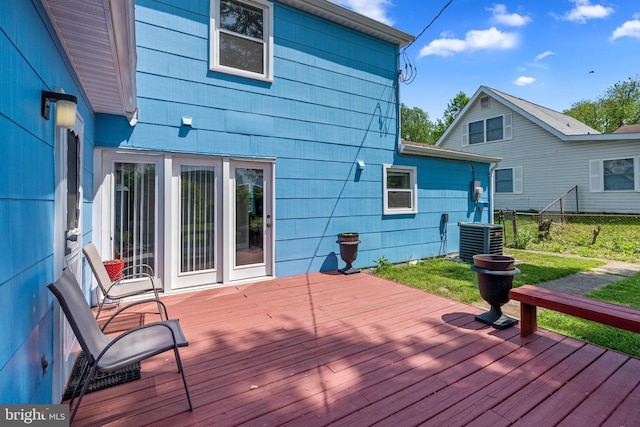 deck with cooling unit and fence