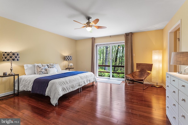 bedroom with a ceiling fan and hardwood / wood-style floors