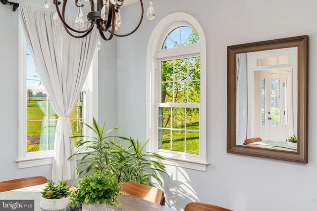 interior space with a notable chandelier