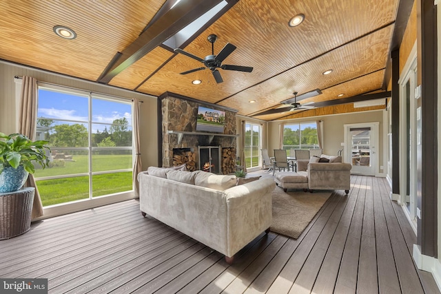 sunroom with beam ceiling