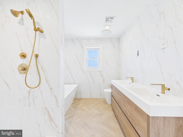 29 Bay Way, Brick, NJ 08723 - bathroom with a soaking tub, visible vents, a marble finish shower, and toilet
