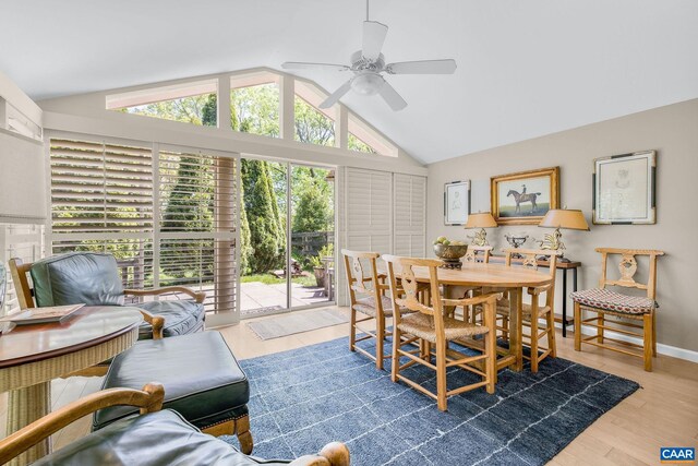 1012 Locust Ave, Charlottesville, VA 22901 - dining area with vaulted ceiling, wood finished floors, and a ceiling fan