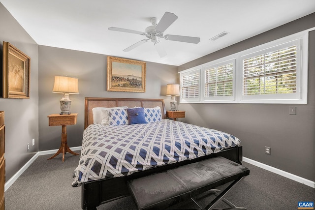 1012 Locust Ave, Charlottesville, VA 22901 - carpeted bedroom with baseboards, visible vents, and ceiling fan