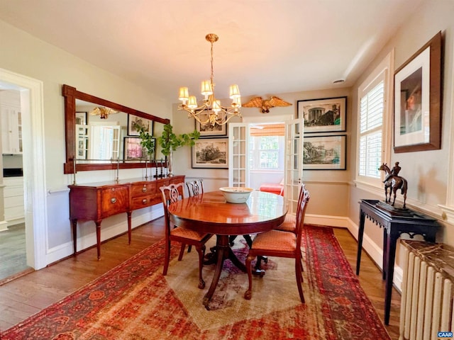 1012 Locust Ave, Charlottesville, VA 22901 - dining space with baseboards, wood finished floors, a wealth of natural light, and a chandelier