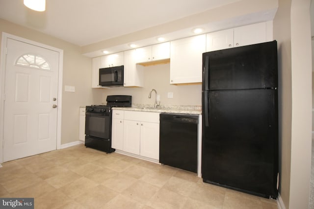 415 Sheppard Ave, Runnemede, NJ 08078 - kitchen featuring black appliances, white cabinets, a sink, baseboards, and recessed lighting