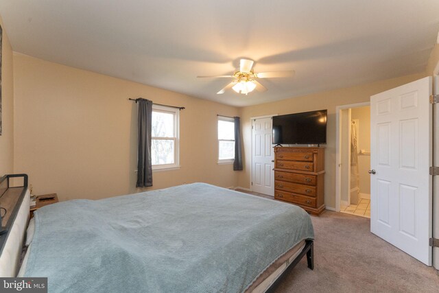 197 Crocus Ct, Quakertown, PA 18951 - bedroom with light carpet, a closet, and ceiling fan