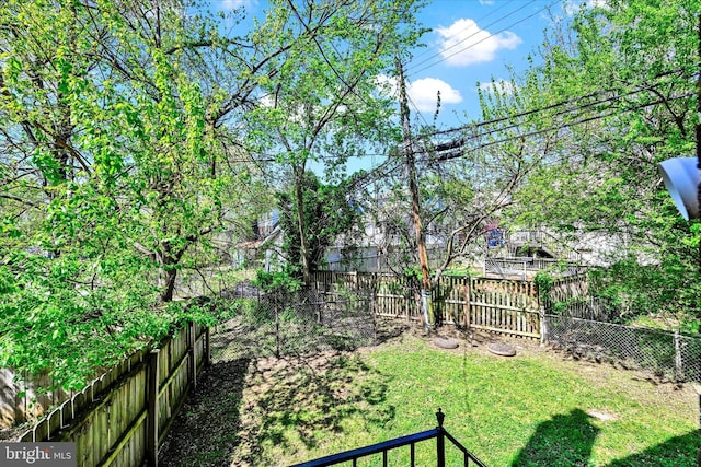 view of yard with a fenced backyard