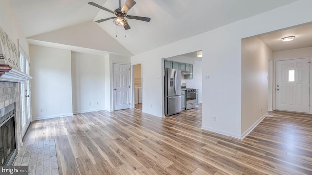 641 Cypress, Vineland, NJ 08360 - unfurnished living room featuring light wood-type flooring, a fireplace, and ceiling fan