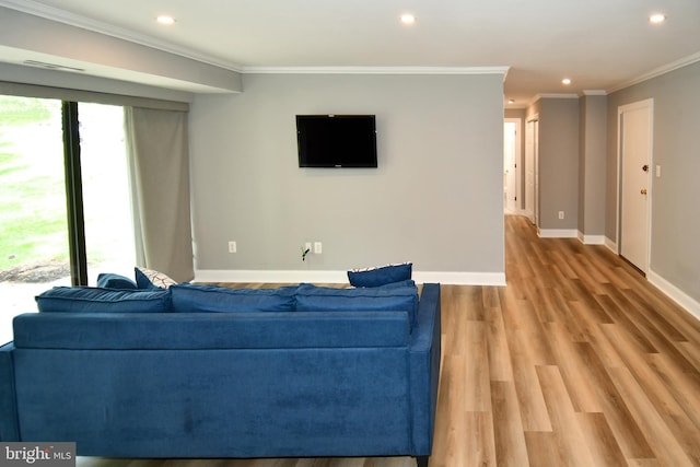 6137 Leesburg Pike Unit 101, Falls Church, VA 22041 - living area with recessed lighting, baseboards, crown molding, and light wood-style floors