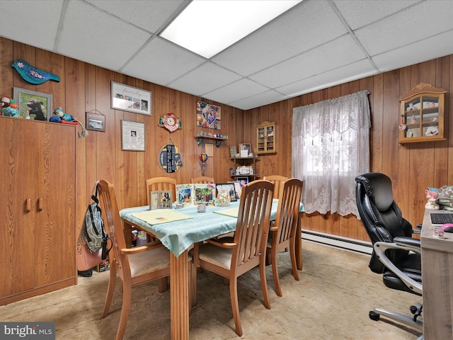 232 N Coal St, Port Carbon, PA 17965 - dining area with a baseboard heating unit, carpet, and a drop ceiling