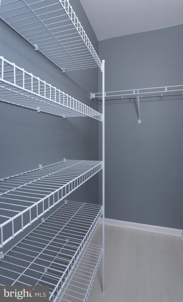 walk in closet with wood finished floors