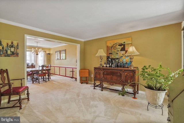 20338 Snowpoint Pl, Ashburn, VA 20147 - living area with ornamental molding, a chandelier, and carpet floors