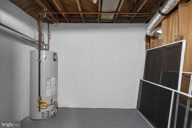 unfinished below grade area featuring water heater