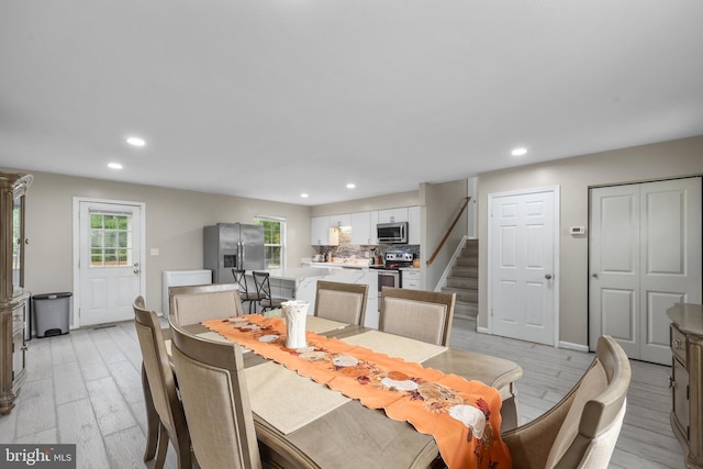 66 Vista Woods Rd, Stafford, VA 22556 - dining space with recessed lighting, stairway, and light wood-style flooring