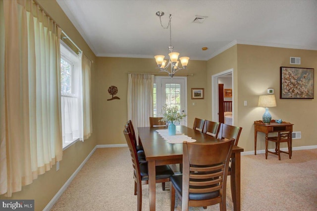 18 Lantern Ln, Shippensburg, PA 17257 - dining room featuring light carpet, a notable chandelier, and a healthy amount of sunlight