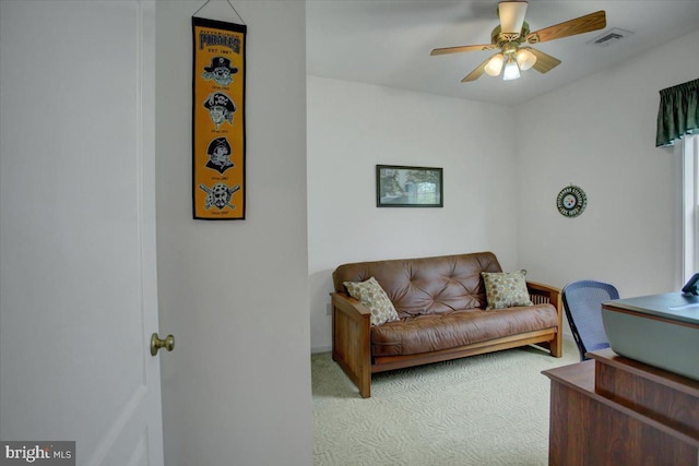 18 Lantern Ln, Shippensburg, PA 17257 - living room with carpet flooring, visible vents, and ceiling fan