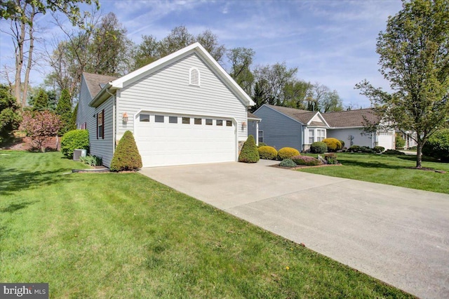 18 Lantern Ln, Shippensburg, PA 17257 - ranch-style house with central air condition unit, driveway, an attached garage, and a front lawn