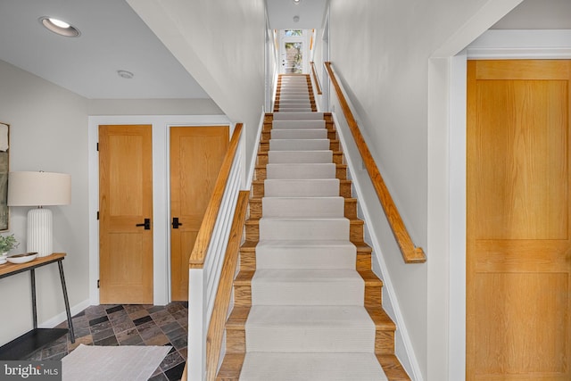 2621 S Arlington Ridge Rd, Arlington, VA 22202 - stairway featuring baseboards and recessed lighting