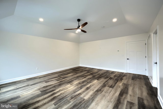 2741 Primrose Ln N, York, PA 17404 - unfurnished room with dark wood finished floors, lofted ceiling, a ceiling fan, and baseboards