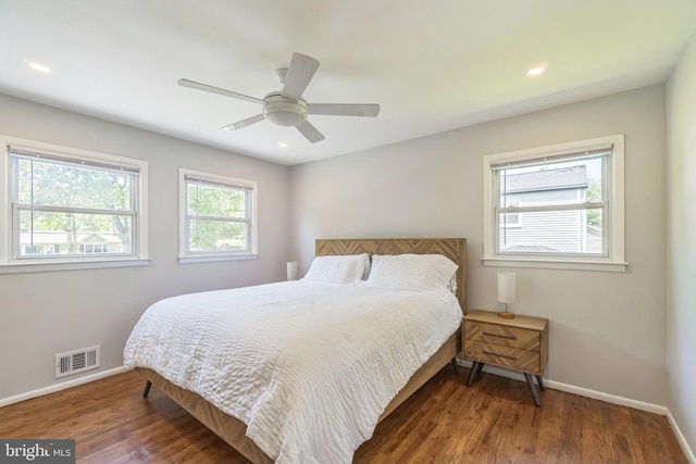 76 Briarwood Dr E, Berkeley Heights, NJ 07922 - bedroom with baseboards, wood finished floors, a ceiling fan, and recessed lighting
