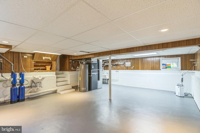 76 Briarwood Dr E, Berkeley Heights, NJ 07922 - finished basement featuring water heater, wooden walls, and a drop ceiling