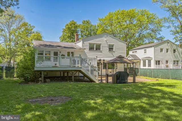 76 Briarwood Dr E, Berkeley Heights, NJ 07922 - rear view of house featuring a gazebo, a wooden deck, a chimney, and stairway