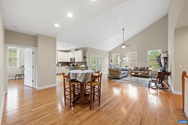 6348 Flintstone Dr, Barboursville, VA 22923 - dining space with baseboards, ceiling fan, and light wood-style flooring
