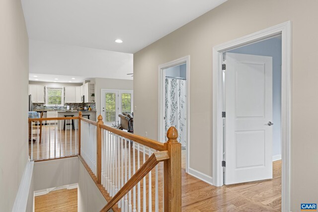 6348 Flintstone Dr, Barboursville, VA 22923 - hallway with light wood-style floors, recessed lighting, baseboards, and an upstairs landing