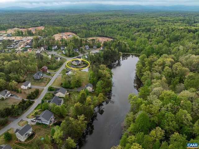6348 Flintstone Dr, Barboursville, VA 22923 - birds eye view of property featuring a water view and a wooded view