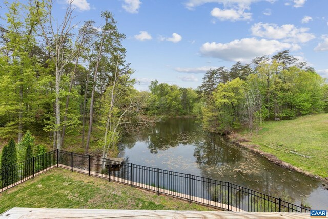 6348 Flintstone Dr, Barboursville, VA 22923 - property view of water featuring a view of trees and fence