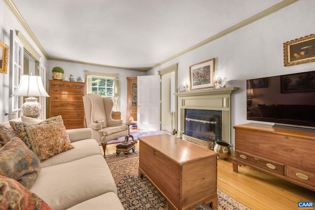 2616 Jefferson Park Cir, Charlottesville, VA 22903 - living room with ornamental molding, a glass covered fireplace, and wood finished floors