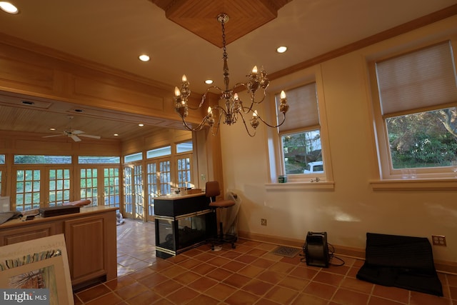 2203 N Grant Ave, Wilmington, DE 19806 - interior space featuring tile patterned flooring, ceiling fan with notable chandelier, recessed lighting, baseboards, and ornamental molding