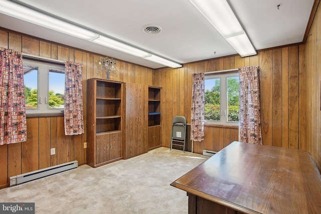 5537 Eldorado Sharptown Rd, Rhodesdale, MD 21659 - carpeted office space with a baseboard radiator and wood walls