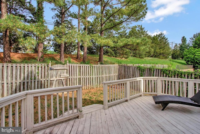 wooden deck featuring a fenced backyard