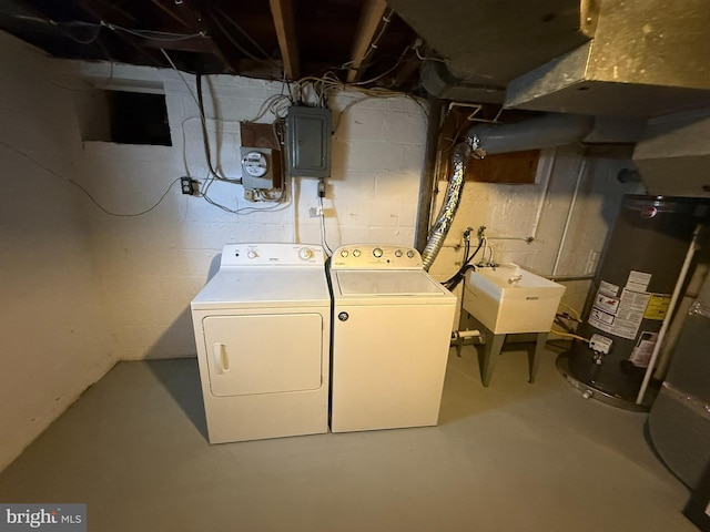 515 Wood St, Baltimore, MD 21225 - clothes washing area featuring washer and dryer, gas water heater, and electric panel
