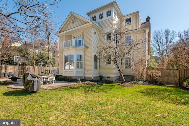 3915 Aspen St, Chevy Chase, MD 20815 - back of house featuring a chimney, a patio, a yard, and a balcony