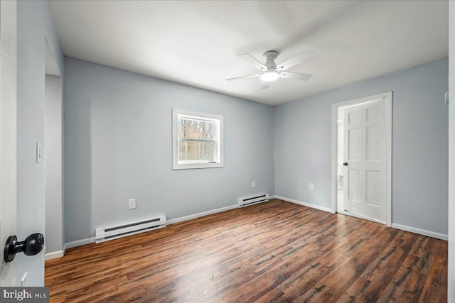 696 Burger Hollow Rd, Kunkletown, PA 18058 - spare room featuring wood finished floors, baseboard heating, and ceiling fan